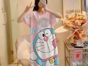 ชุดนอนกระโปรง เนื้อนุ่ม คุณภาพสูง ลายการ์ตูนสุดฮิต ผ้าคอตตอน กระโปรงแขนสั้น