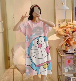 ชุดนอนกระโปรง เนื้อนุ่ม คุณภาพสูง ลายการ์ตูนสุดฮิต ผ้าคอตตอน กระโปรงแขนสั้น